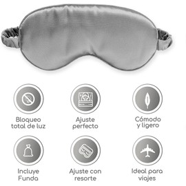 Antifaz para dormir. Mascara para dormir con funda. Mascarilla para viaje ideal para Dormir, Viajar y Meditar. Accesorio de viaje. Mascara de ojos. Sleep Mask/Eye Mask. (Gris)