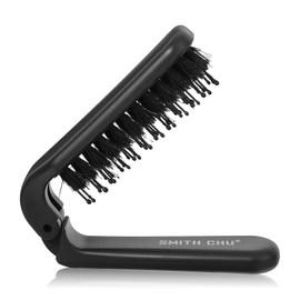 Travel Hair Brush - Mini Folding Boar Bristle Hairbrush for All Hair Types, Compact Pocket-Size Detangling Comb for Wet/Dry & Curly Hair Women Men Kids