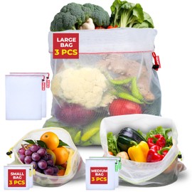 9 Pack Eco-Friendly Reusable Mesh Produce Bags – Washable & Durable Mesh Produce Bags Drawstring with Colorful Tare Weight Tags - Reusable Produce Bags Grocery, Storage & Vegetable bags – 3 Sizes