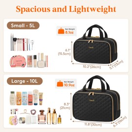 Lifewit Travel Toiletry Bag with Handle, Large Wide-Open Makeup Cosmetic Travel Bag for Toiletries with Multi-compartments, Vacation Essentials, Black, 10L