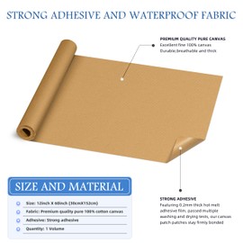 KING MOUNTAIN Canvas Iron on Patch,12"×60",Waterproof 100% Cotton Fabric Repair Patch,Used for Various Sofa,Tent,Clothes,Seats,Suitcases (Light Brown,Waterproof)