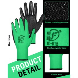 Potchen 72 Pairs Gardening Work Gloves Bulk for Men Women, Rubber Coated Garden Multipack Safety Construction Glove (Green)