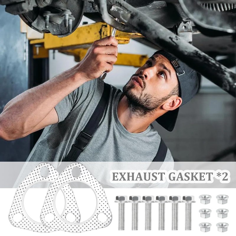 2PCS Exhaust Flange Gasket with 6PCS Exhaust Bolts and 6PCS