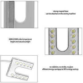 Sewing Machine Light, LED Gooseneck Light 1.4 m with PS Lamp for Sewing Machines or Lathe Drills Milling Machines 110-265 V EU Plug (6000-6500 K)
