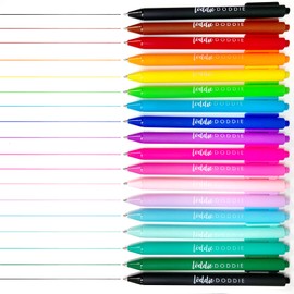 Loddie Doddie Retractable Gel Pens with Satin Barrel - Fine Point - 18 Bright Color Pens for Bullet Style Journals, Notebooks, Planners, Calendars, Notes & Drawing, Use at Home, Office, School, Crafts