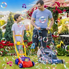Doloowee Doloowee Red and Blue Bubble Lawn Mower for Toddlers, Bubble Makers for Kids, Summer Outdoor Backyard Gardening Toys, Birthday Gifts for Preschool Boys Girls