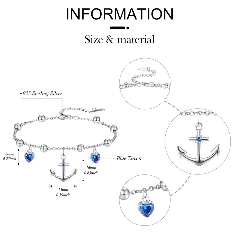 Palpitate Anchor Bracelets for Women Sailor Bracelet Nautical Bracelets 925