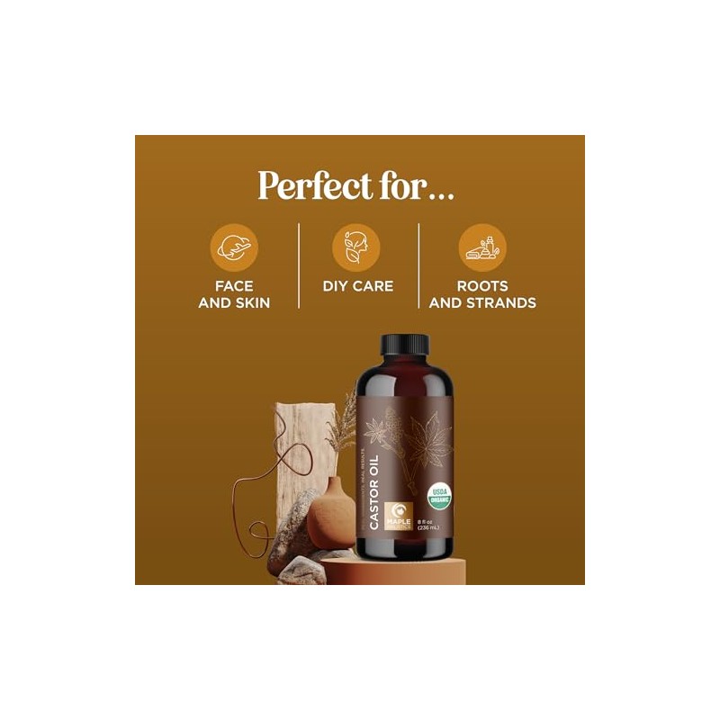 Aceite de Ricino Orgánico Maple Holistics Organic Castor Oil, Cold-Pressed,