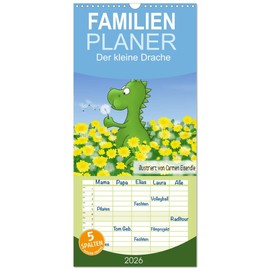 Familienplaner 2026 - Der kleine Drache mit 5 Spalten (Wandkalender, 21 cm x 45 cm), CALVENDO