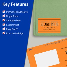 Avery Printable Rectangle Labels, Sure Feed Technology, 2" x 3", Bright Orange Labels, Print-to-The-Edge, Laser/Inkjet Printable, 320 Total, Great for Mailing and Candles