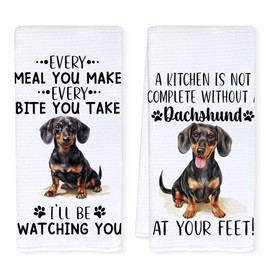 Qnhij Funny Dachshund Kitchen Towels, Weiner Dog Gifts for Women Men, Dachshund Lovers Gifts Decorative Hand Dish Tea Towels for Kitchen Dining Room, 16x24 Inch Set of 2