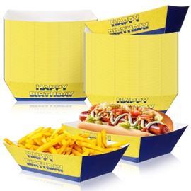 Baderke 100 Pcs Yellow Cartoon Food Tray Banana Birthday Party Supplies Paper Food Trays Boat 2lb, Banana Pattern, Disposable Nacho Trays Video Game Kraft Paper Boat for Cartoon Birthday Party