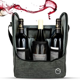 Freshore Insulated Wine 3 Bottle Carriers Tote Travel Cooler Gift Bag For Airplane Liquor With Padded Shoulder Strap(Dark Green)