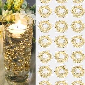 Relleno de jarrón dorado para velas flotantes, jarrones cilíndricos, decoraciones de centro de mesa, 94 pies de cuerdas de perlas sintéticas cortables, relleno para velas flotantes, bodas, cenas