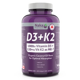 Naka Platinum Vitamin D (1000 IU) + Vitamin K2 (120 mcg) (300 Count (Pack of 1))
