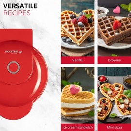 Holstein Housewares Personal Non-Stick Heart Waffle Maker, Red - 4-inch Waffles in Minutes