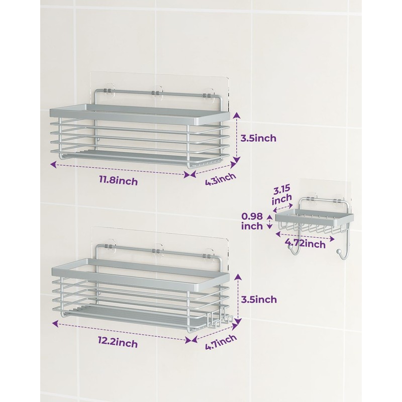 ODesign Shower Caddy 3 Pack SUS304 Stainless Steel-No Drilling-Shower Bathroom