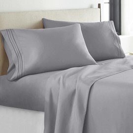 YIYEA King Size Sheets Set - Hotel Luxury 1800 Thread Count Brushed Microfiber Bed Sheets for King Size Bed - Extra Soft, Deep Pocket, Shrinkage and Fade Resistant - 4 Piece Set (King, Grey)