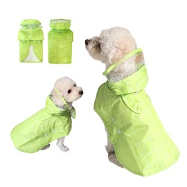 Dog Raincoat for Small Dogs – Waterproof Hooded Poncho with Adjustable Snap Buttons, Lightweight Puppy Rain Jacket with Transparent Visor, Cute Bright Green White Checkered Design, Size S