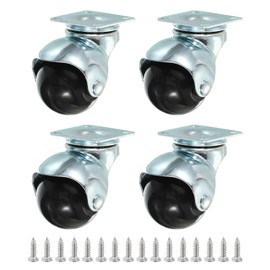 PATIKIL 1.5 Inch Ball Caster Wheels Set of 4, 360° Rotating Swivel Top Plate Wheels 298 lbs Total Capacity Caster with M4 Screws for Furniture Table Cabinet Silver