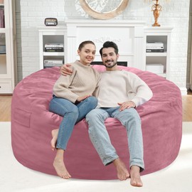 SIMFLAG 4FT Bean Bag Chair, Large Bean Bag Chairs with Memory Foam Filled, Fluffy Beanbag Sofa with Dutch Velvet Cover, Round BeanBag Chairs for Living Room, Playroom - Dusty Pink