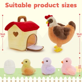 MorisMos Big Chicken Teddy Soft Toy, 33cm Mom Chicken with Chicks Baby Inside, Kawaii Egg Laying Hen Plush Toys, Cuddly Fluffy Stuffed Animals Presents for Kids Birthday Deco