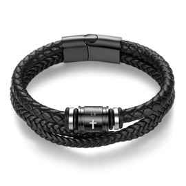 ASUWISH Bible Verse Cross Bracelets for Men Multi-Layer Braided Leather Bracelet Cuff Bangle for Men(ISBC)