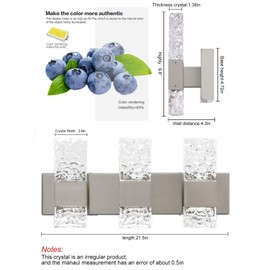 OYLYW Modern Bathroom Vanity Light fixturesover Over Mirror Brushed Nickel Wall Lights for Bathroom Crystal LED Bathroom Lighting fixtures 3 Lights 6000K Dimmable