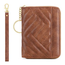 GAEKEAO Small Wallet for Women Leather RFID Blocking Credit Card Holder Wallet Zipper Pocket Keychain Wallets with Wristlet