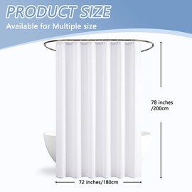 Furlinic Hotel Grade Polyester Fabric 72x78 Shower Curtain,Extra Long 78" Waterproof Cloth Liner,Heavy Hem Anti Billowing Design with Rustproof Plastic Hooks,Soft and Quick Dry,Easy to Install,White.