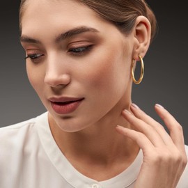 AMELINE 14K Gold Earrings for Women, Shiny Gold Hoops, Small Hoop Earrings for Women Trendy, Hypoallergenic Thicker Gold Hoop Earring, Well-polished Finish (30 mm*2.9 mm)