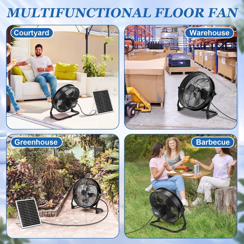 Hortsun 1 Set 16" 15600mah Solar Powered Floor Fan for