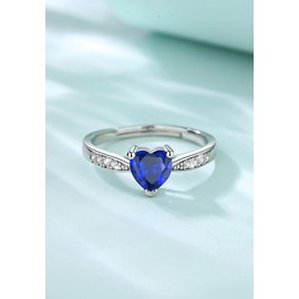 Vito 925 Sterling Silver Birthstone Rings for Women Girls, Adjustable Open Heart Cubic Zirconia September Birthstone Ring Birthday Month Jewelry Gift for Mom Wife Daughter…