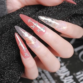 WOKOTO 500pcs Silver Cross Nail Charms For Acrylic Nails 3d Cross Charms For Nail Art Jewelrys Metal Nail 3d Charms For Nails Designs Nail Cross For Gel Nails Women Nail Decorations Flakes