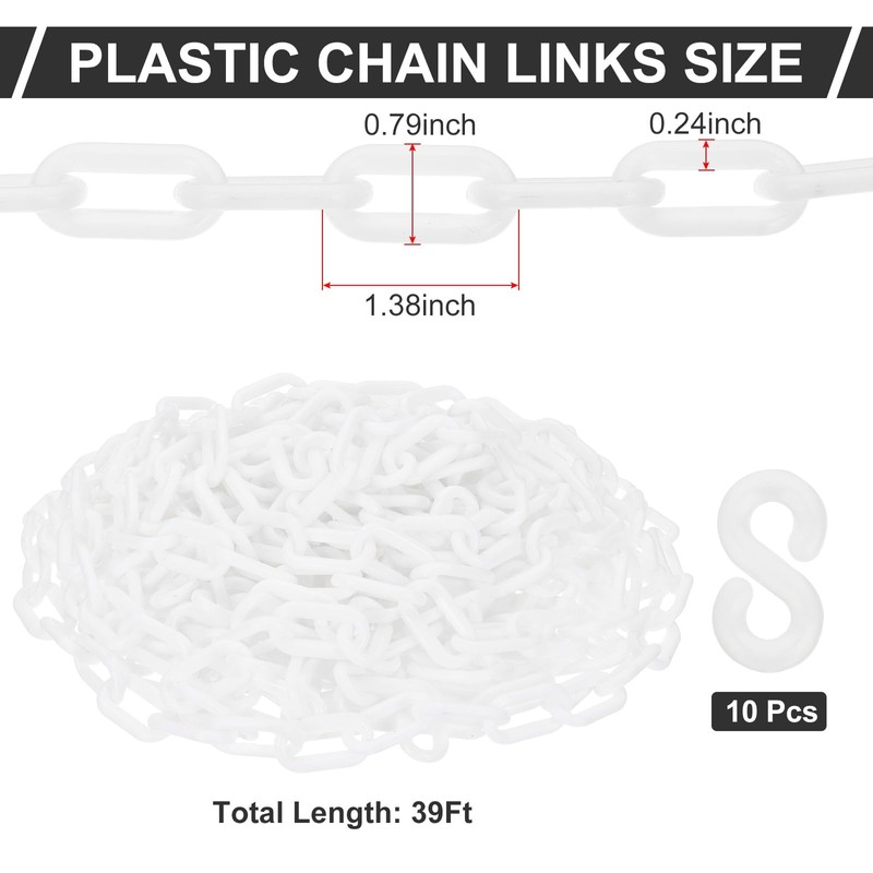 PATIKIL White Plastic Chain, 39 ft 6mm Safety Barrier Chain