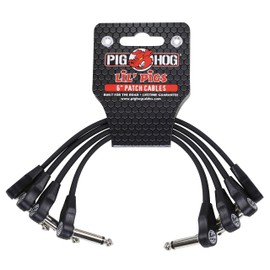 Pig Hog PHLSK6BK Lil' Pigs Cables de conexión para instrumentos negros de perfil bajo en ángulo recto de 1/4 pulgadas, 6 pulgadas (paquete de 4)