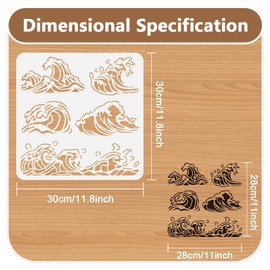 DOODLREAM 30 x 30cm Sea Wave Wall Stencil Templates, Summer Ocean Wave Reusable Plastic Stencils for Painting on Wood Floor Tile Fabric Glass Furniture, DIY Home Decor Template
