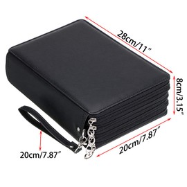 BTSKY PU Leather 200 Inserting Super Large Capacity Multi-Layer Students Colored Pencil Wrap Storage Case Bag Pouch Holder Stationery Organizer, Black(no Pencils)