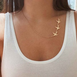 Vacaonio Bohemia Peace Dove Choker Necklace Dove Bird Necklace Choker Gold Dove Pendant Necklace Minimalist Swallow Necklace Chain Jewelry for Women