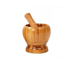 1Sets 4.3"(Bowl With Pestle) Bamboo Household Garlic Pepper Spice Pounder Mortar and Pestle Press Fruit Crusher Stamp For Kitchen Tool Set (Diameter-4.33")