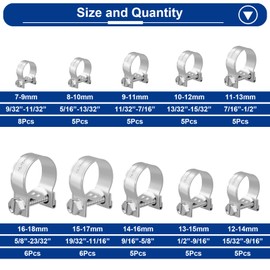 Tnisesm 55PCS Mini Fuel Injection Hose Clamps Adjustable 7-18mm 10 Sizes 304 Stainless Steel Fuel Line Clamps Assortment Kit,Hoses Clamps Sleeving,for Automotive Diesel Petrol Pipe