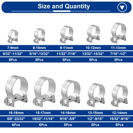 Tnisesm 55PCS Mini Fuel Injection Hose Clamps Adjustable 7-18mm 10 Sizes 304 Stainless Steel Fuel Line Clamps Assortment Kit,Hoses Clamps Sleeving,for Automotive Diesel Petrol Pipe