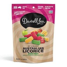Darrell Lea Soft Australian Licorice, Non-GMO, No Palm Oil, Vegetarian Friendly, No High Fructose Corn Syrup, Soft & Chewy Licorice Candy, Made in Australia (Mixed Fruit, 7 Ounce (Pack of 1))