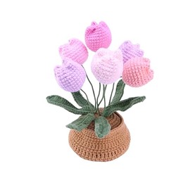 Plantas de Tulipán Tejidas a Mano en Maceta, Plantas Decorativas Artificiales para la Mesa del Hogar y la Oficina, y Regalos Únicos e Íntimos para Familiares, Amigos y Mujeres (Aniversario