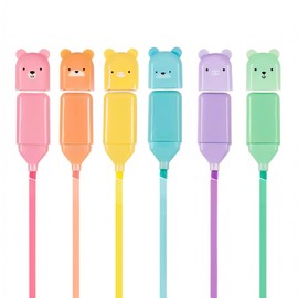 6 Pcs Mini Highlighter Pens, Mini Bear Highlighters Assorted Macaron Colors, Chisel Tip Highlighter Marker Pens for Writing, Drawing, Office & School Supplies, Fluent Writing Highlighters Gifts
