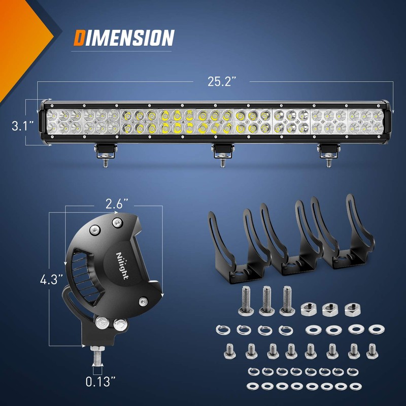 Nilight - 60007C-A 25" 162W Led Light Bar Flood Spot