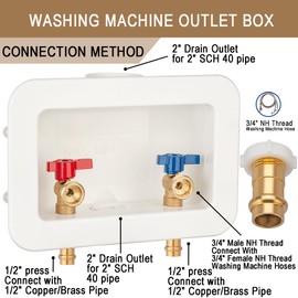 [1 Piece] Lingmfg Washing Machine Outlet Box 1/2 inch Press-Connect with 2 inch Central Drain, Connect 3/4 inch Washing Machine Hoses LING -WMOB-WO-WHA-6