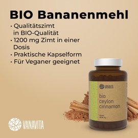 VanaVita VanaVita BIO Ceylon Zimt Kapseln - 1200 mg echter Ceylon Zimt Extrakt, hochdosiert & vegan, Zimt Kapseln aus Ceylon Zimt Rinde (Cinnamomum Verum), 90 kaps