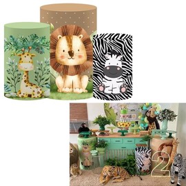 HISDH Safari - Fundas de mesa de tela cilíndrica redonda de licra para niños, decoración de fiesta de cumpleaños de selva, soporte de pedestal, mantel para baby shower, banquetes (apto para mesas de 12 pulgadas x 22 pulgadas de altura)
