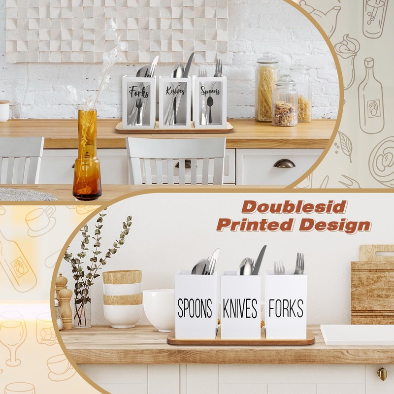 Gejoy Clear Acrylic Silverware Cutlery Caddy Utensil Holder with Wood